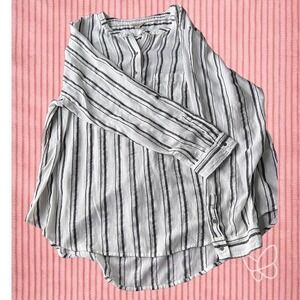 Lucky Brand Womens White Black Striped Henley Tunic Blouse 2XL XXL Lagenlook